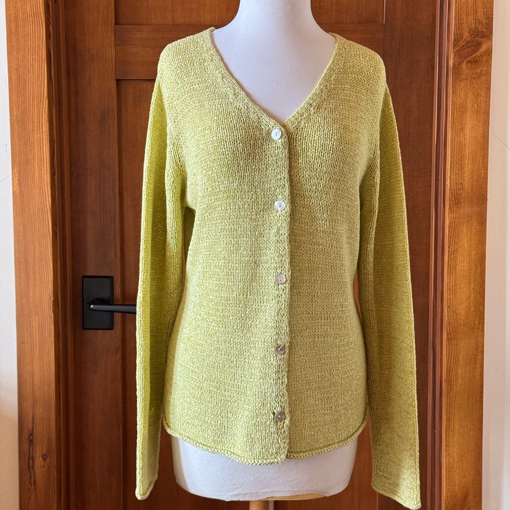 Susan Bristol Lime V-Neck Button Cardigan
